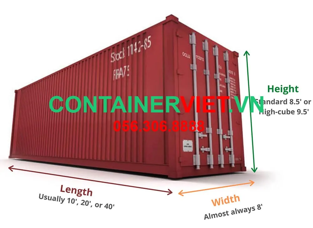 Kích thước và thể tích các loại vỏ thùng container thông dụng